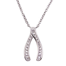 Load image into Gallery viewer, Sterling Silver Necklace with Trendy Small Paved Czs Wishbone Pendant