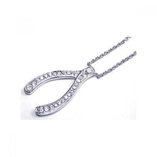 Load image into Gallery viewer, Sterling Silver Necklace with Trendy Large Paved Czs Wishbone Pendant