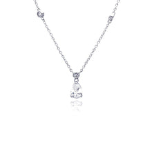 Load image into Gallery viewer, Sterling Silver Clear CZ Rhodium Plated Teardrop Pendant Necklace