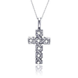 Sterling Silver Clear CZ Rhodium Plated Fancy Cross Pendant Necklace
