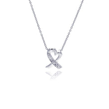 Load image into Gallery viewer, Sterling Silver Necklace with Modish Pretzel Heart Inlaid with Clear Czs Pendant