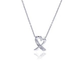 Sterling Silver Necklace with Modish Pretzel Heart Inlaid with Clear Czs Pendant
