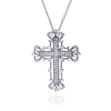 Load image into Gallery viewer, Sterling Silver Clear CZ Rhodium Plated Fancy Cross Pendant Necklace
