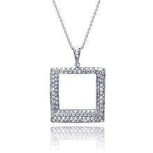 Load image into Gallery viewer, Sterling Silver Necklace with Classy Paved Czs Open Square Pendant