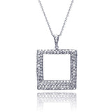 Sterling Silver Necklace with Classy Paved Czs Open Square Pendant