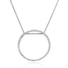 Sterling Silver Necklace with Trendy Paved Czs Open Circle Pendant