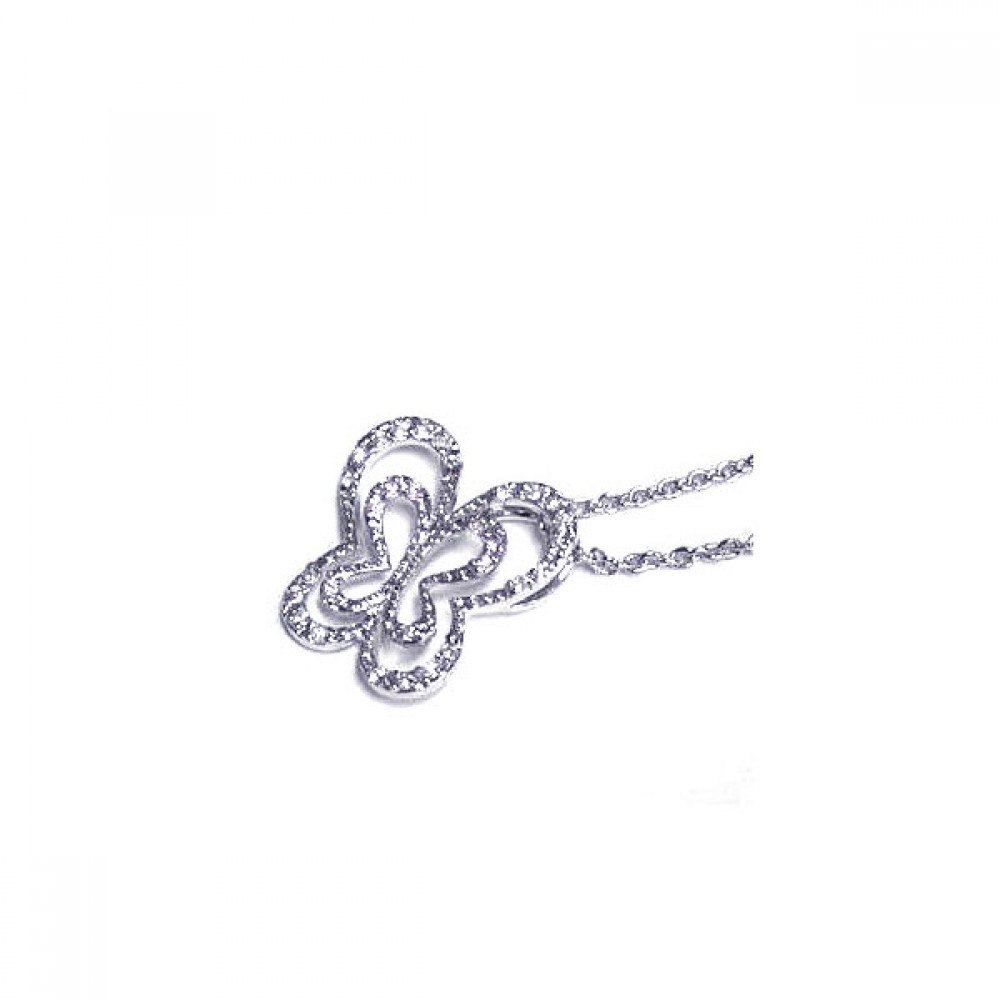 Sterling Silver Necklace with Cut-Out Paved Butterfly Pendant