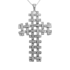 Sterling Silver Clear CZ Rhodium Plated Joint Crosses Pendant Necklace