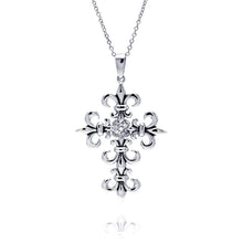 Load image into Gallery viewer, Sterling Silver Rhodium Plated Celtic Cross Outline Pendant Necklace