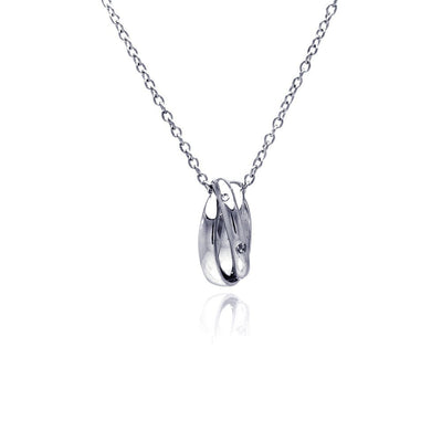 Sterling Silver Fancy Necklace with Ring Pendant Inlaid with Clear Czs