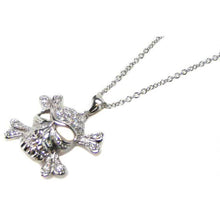 Load image into Gallery viewer, Sterling Silver Clear CZ Black Rhodium Plated Skull Pendant Necklace