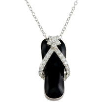 Load image into Gallery viewer, Sterling Silver Rhodium Plated Black Flip-Flop Necklace with CZ