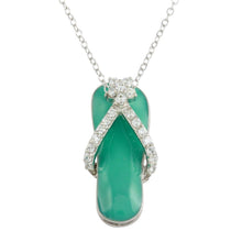 Load image into Gallery viewer, Sterling Silver Rhodium Plated Blue Flip-Flop Necklace with CZ