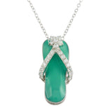 Sterling Silver Rhodium Plated Blue Flip-Flop Necklace with CZ