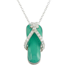 Sterling Silver Rhodium Plated Blue Flip-Flop Necklace with CZ