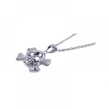 Load image into Gallery viewer, Sterling Silver Clear CZ Rhodium Plated X Skull Pendant Necklace