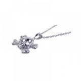 Sterling Silver Clear CZ Rhodium Plated X Skull Pendant Necklace