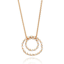 Load image into Gallery viewer, Sterling Silver Rose Gold Plated Necklace with Fancy Open Circle Set with Clear Czs PendantAnd Chain Length of 16 -18 And Pendant Diameter: 24MM
