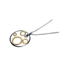 Load image into Gallery viewer, Sterling Silver Necklace with Open Circle Pendant Inlaid with Multi Gold Plated Circle Design