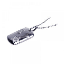 Load image into Gallery viewer, Sterling Silver Necklace with Fancy Dogtag Pendant Inlaid with Clear Czs Stars Design