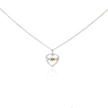 Load image into Gallery viewer, Sterling Silver Necklace with Small Open Heart Set with Round Cut Clear Czs and  MOM  Design Centered with Yellow Cz Pendant