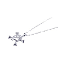 Load image into Gallery viewer, Sterling Silver Rhodium Plated Pave Set CZ Skull Crossbones Pendant Necklace
