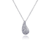 Sterling Silver Necklace with Fancy Paved Czs Teardrop Pendant