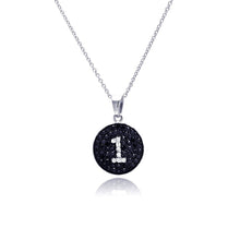 Load image into Gallery viewer, Sterling Silver Necklace with Paved Black Czs Disc Pendant Inlaid with Clear Cz Number 1 Design