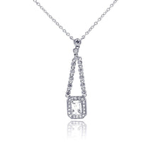 Load image into Gallery viewer, Sterling Silver Necklace with Elegant Round Clear Cz on Bezel Set Holding Radiant Cut Clear Cz Pendant