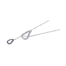 Load image into Gallery viewer, Sterling Silver Lariat Necklace with Two Teardrop Black and Clear Czs Pendant