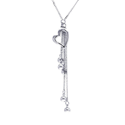 Sterling Silver Necklace with Fancy Heart and Dangling Multi Ball Pendant