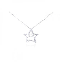 Sterling Silver Necklace with Stylish Paved  MOM  Star Pendant