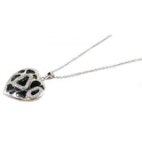 Sterling Silver Necklace with Heart Cut-Out Design Inlaid with Black Onyx and Clear Czs Pendant