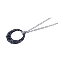 Load image into Gallery viewer, Sterling Silver Multi Strand Necklace with Black Rhodium Plated Paved Black Czs Open Circle PendantAnd Chain Length of 16 -18 And Pendant Diameter: 30.3MM