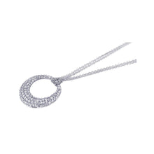 Load image into Gallery viewer, Sterling Silver Multi Strand Necklace with Paved Clear Czs Open Circle PendantAnd Chain Length of 16 -18 And Pendant Diameter: 30.3MM