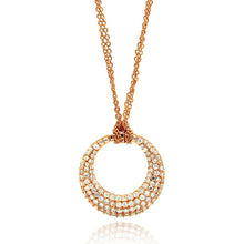 Load image into Gallery viewer, Sterling Silver Rose Gold Plated Multi Strand Necklace with Paved Clear Czs Open Circle Pendant And Chain Length of 16 -18 And Pendant Diameter: 30.3MM