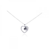 Sterling Silver Necklace with Paved Heart and Small Heart Mom Pendant