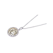 Load image into Gallery viewer, Sterling Silver Necklace with Paved Czs Circle Pendant and Gold Plated Fancy Cut-Out Pattern Design