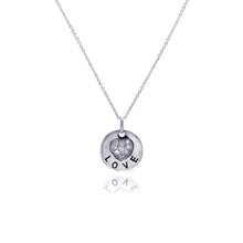 Load image into Gallery viewer, Sterling Silver Necklace with Round Plate Paved Heart and Love Design Pendant