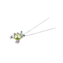 Load image into Gallery viewer, Sterling Silver Necklace with Green Cz Frog Inlaid with Clear Czs Pendant