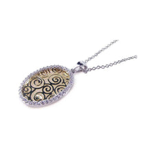 Load image into Gallery viewer, Sterling Silver Necklace with Antique Style Paved Czs Oval Pendant with Gold Plated Spiral Design