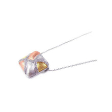 Load image into Gallery viewer, Sterling Silver Necklace with Three-Toned Brush Finish Square Pendant Inlaid with Clear Czs