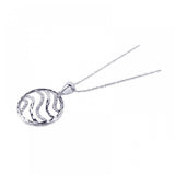 Sterling Silver Necklace with Stylish Circle Wave Pattern Design Inlaid with Clear Czs Pendant