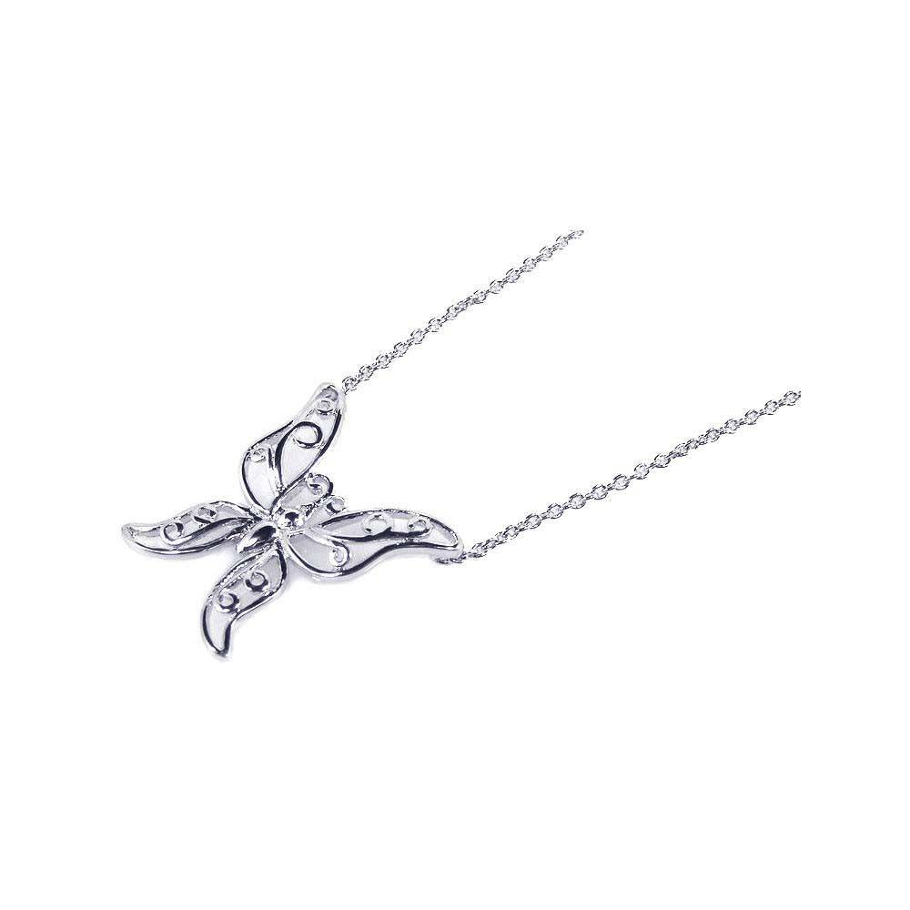 Sterling Silver Necklace with Stylish Filigree Butterfly Pendant