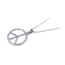 Load image into Gallery viewer, Sterling Silver Necklace with Modish Paved Czs Peace Sign Pendant