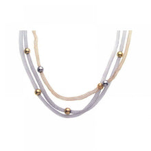 Load image into Gallery viewer, Sterling Silver Rhodium and Gold Plated Three Strands Mesh Chain Necklace with Multi Beads Deisgn