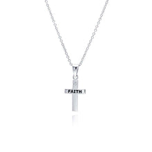 Load image into Gallery viewer, Sterling Silver Rhodium Plated Clear CZ Cross Faith Necklace