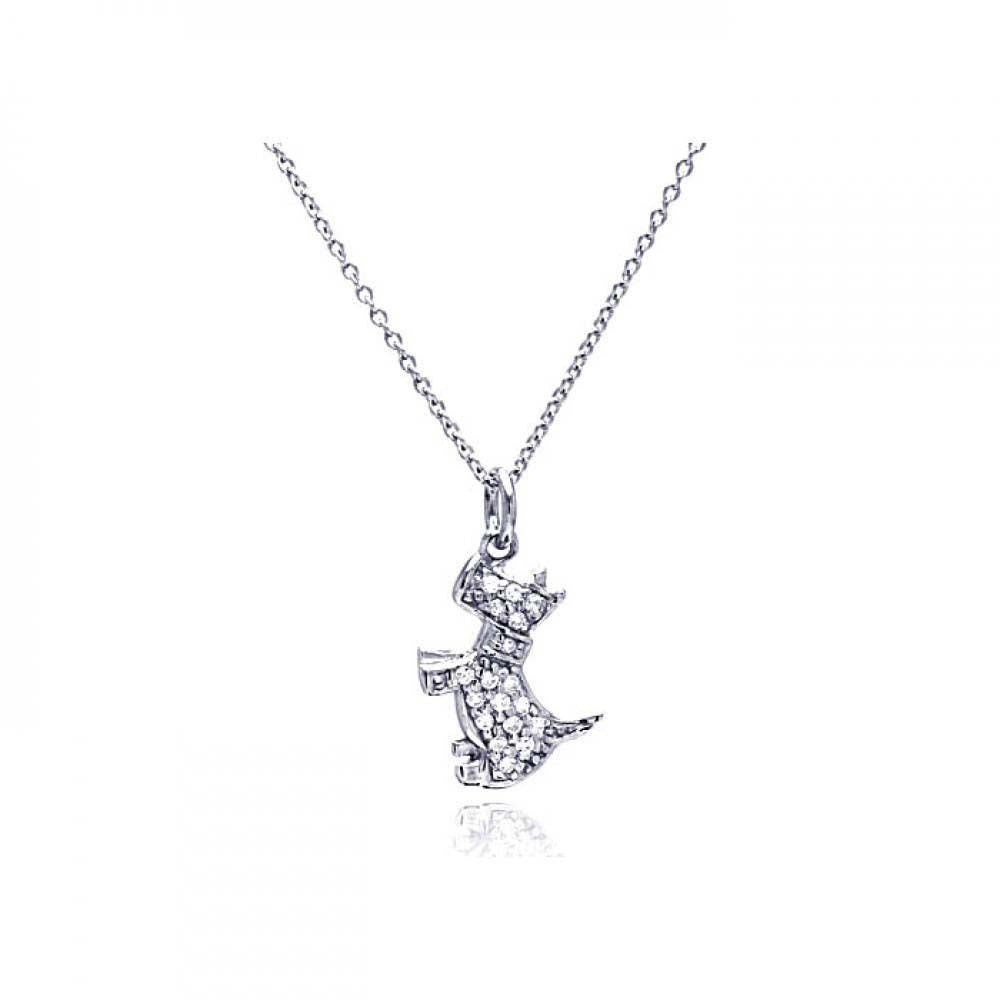 Sterling Silver Necklace with Fancy Paved Dog Pendant