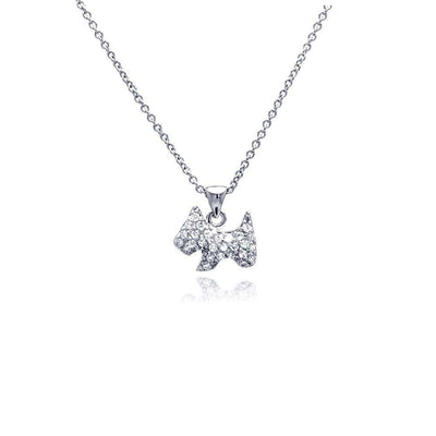 Sterling Silver Necklace with Fancy Paved Small Dog Pendant