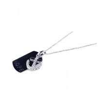 Load image into Gallery viewer, Sterling Silver Necklace with Black Plated Dogtag Pendant with  Hope  Engraved and Anchor Charm Inlaid with Clear Czs